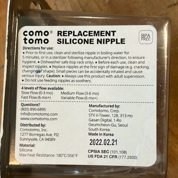 Como Tomo fast flow 6+ mo Replacement Silicone Nipple box of two - Clear - Picture 5 of 10